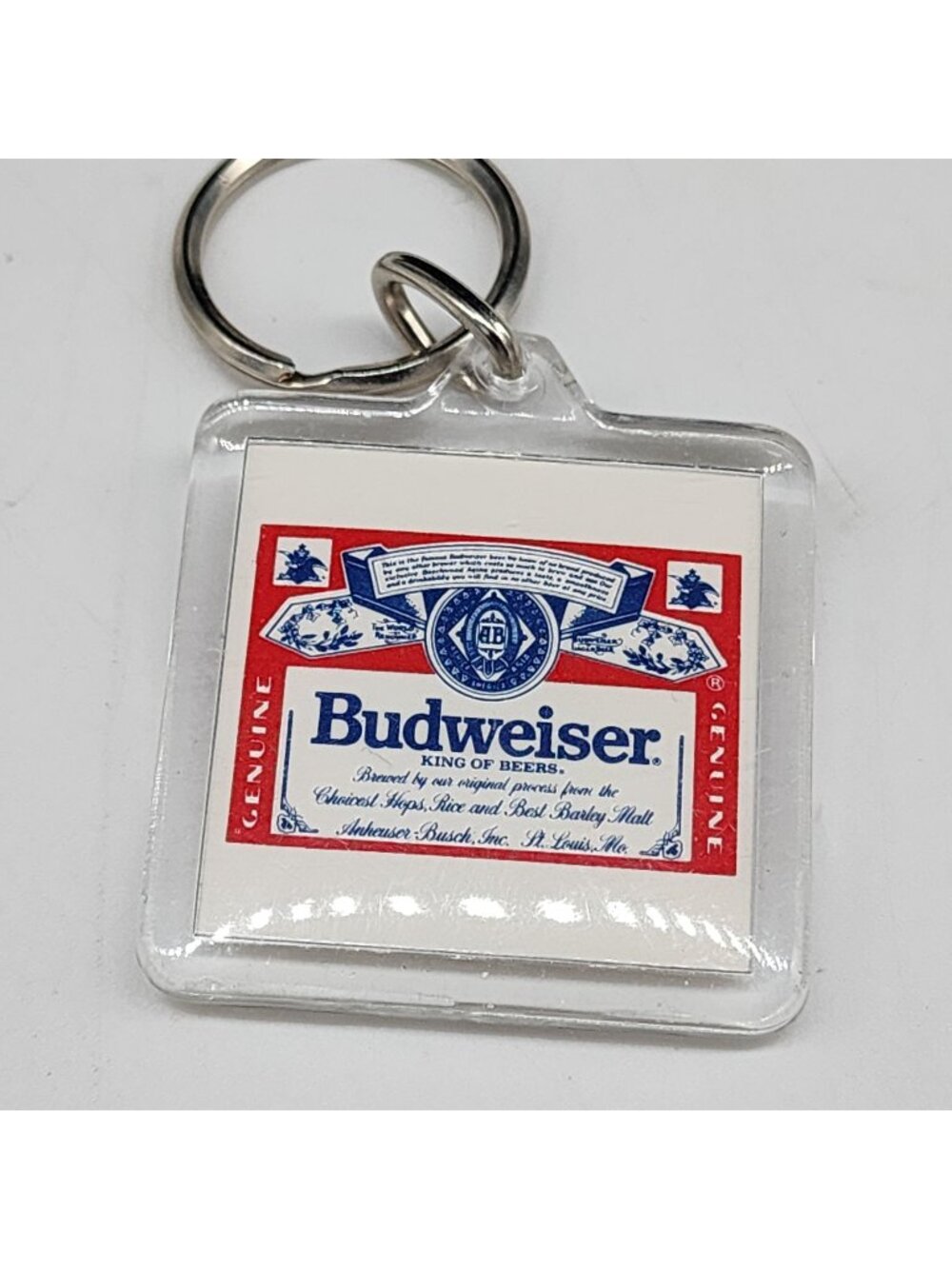 Budweiser Keychain With Classic Label Design & Metal Ring Vintage 1990s